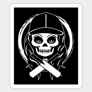 Female Cricketer Skull and Cricket Bats White Logo Magnet